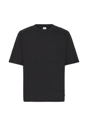 Camiseta de algodón negra con cuello redondo, mangas cortas y un corte relajado. Presenta un diseño simple sin estampados ni acentos.