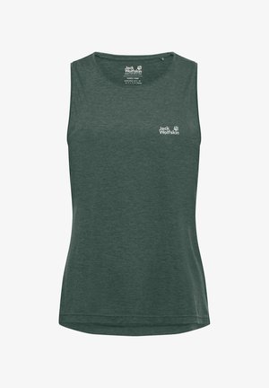 Groen mouwloos tanktop gemaakt van een lichtgewicht stof, met een ronde hals en een klein wit logo aan de linkerbovenkant.