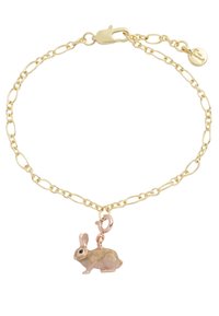 Guldarmband med oval länkdesign och ett litet charm i roséguld formad som en kanin. Charms har detaljerade drag och en polerad finish.