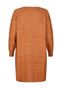 Långärmad tröjdress i en varm orange nyans, med en mjuk, strukturerad stickning och en avslappnad passform. Enkel rundad halsringning och ribbade ärmslut.