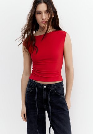 PULL&BEAR GATHERED ASYMMETRIC  - Tričko s potlačou - red