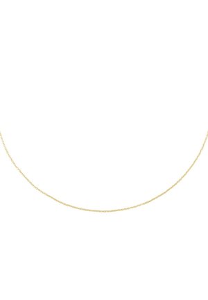 Goldene Kettenhalskette mit einem feinen, filigranen Design. Die Kette ist glatt mit einer subtilen Textur und hat die Form einer kontinuierlichen Schleife.