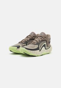 Under Armour SPAWN 6 MID - Scarpe da basket - taupe dusk/black/retro green