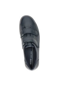 Scarpa in pelle blu navy con finitura tessurizzata, progettata con due ampie fascette in Velcro e una soletta ammortizzata. Presenta un marchio all'interno.