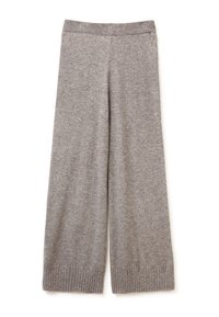 Graue Strick-Breitbein-Hosen mit einem gerippten Bund und umschlagenem Saum. Weiche Textur, schlichtes Design, in einer neutralen Farbe, die sich gut zum Schichten eignet.