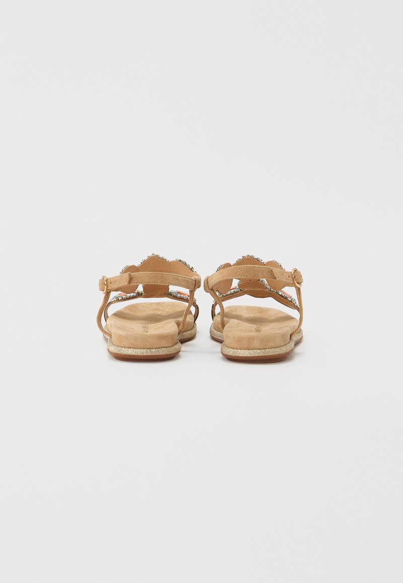 Alma en Pena women's flat sandal in sand suede with flowers