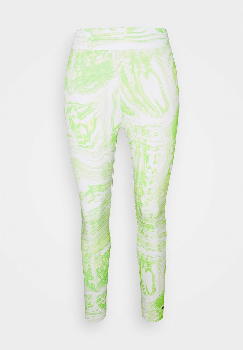 Zöld és fehér márványos leggings sima textúrával, magas derékkal és testre simuló dizájnnal. Ideális sportos viselethez.