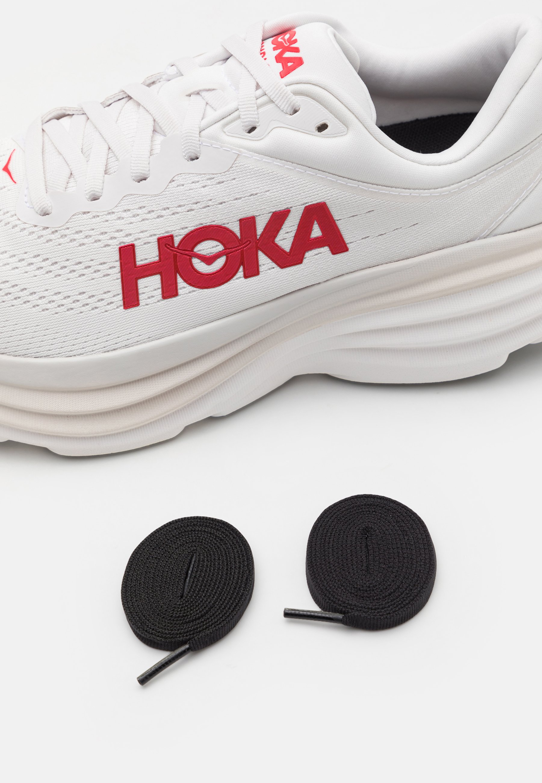 HOKA BONDI 8 - Road running shoes - white/vermillion/white