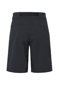 Shorts noirs mi-cuisses avec une taille haute et une petite poche zippée à l'arrière côté droit.