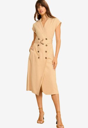 DOUBLE BREASTED MIDI - REGULAR FIT - Tričkové šaty - beige