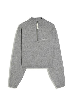 Bershka, EMBROIDERED ZIP - SWEATER - Striktrøje - grey