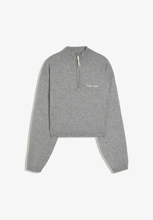 Bershka, EMBROIDERED ZIP - SWEATER - Striktrøje - grey
