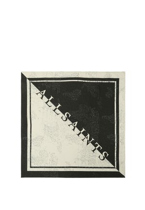 Foulard carré avec des moitiés diagonales noires et blanches, bordure noire et texte "ALLSAINTS" en lettres blanches le long de la diagonale.