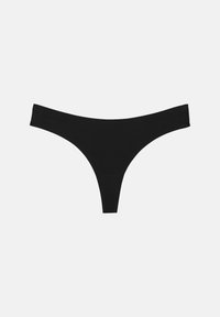 Μαύρο στρινγκ εσώρουχο από λείο ύφασμα, με μίνιμαλ σχεδιασμό, στενές πλευρές και λεπτή μέση.