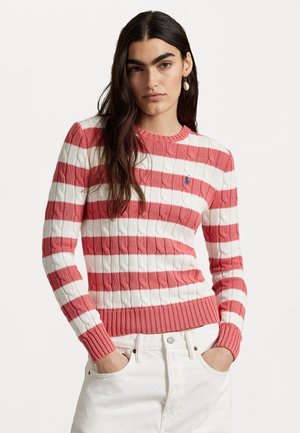 STRIPED CABLE-KNIT COTTON SWEATER - Neule - red sky/deckwash white