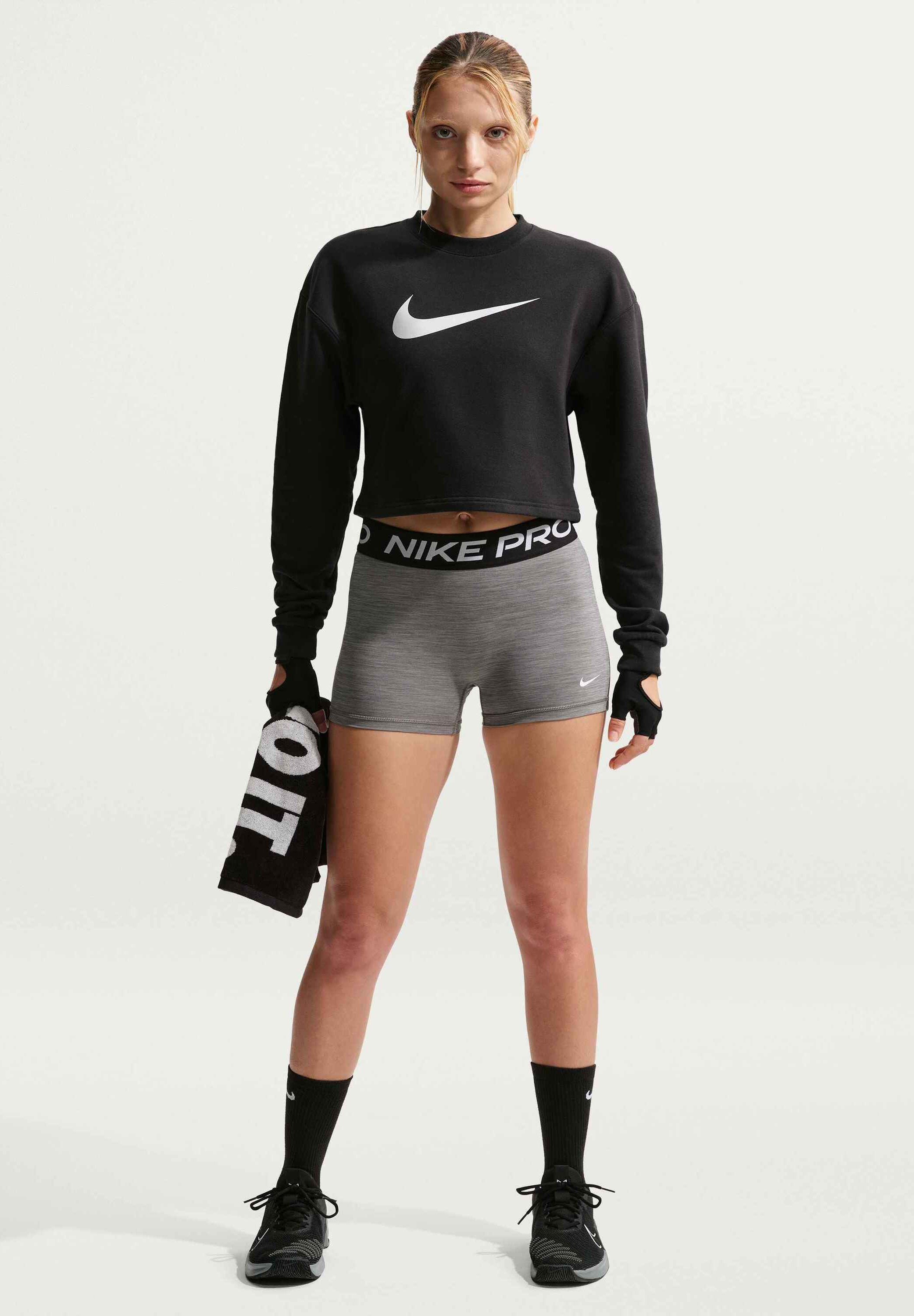 Nike Performance CREW - Mikina - black/metallic silver/(white)