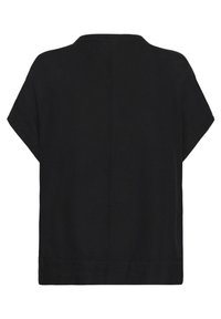 Schwarzes, oversized Kurzarmshirt mit lockerer Passform. Verfügt über einen einfachen Rundhalsausschnitt und einen glatten, strukturierten Stoff ohne Verzierungen.