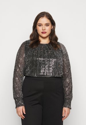 SEQUIN SHIRRED CUFF - T-shirt à manches longues - black
