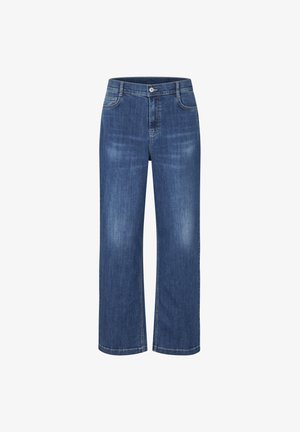 Jeans a gamba larga in denim blu scuro, con vita alta, design a cinque tasche e leggero scolorimento. Taglio dritto all'orlo.