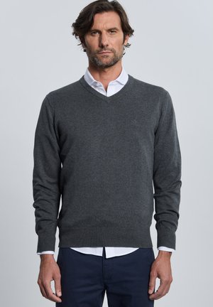 VALECUATRO, JERSEY BÁSICO CUELLO PICO - Jersey de punto - gris oscuro