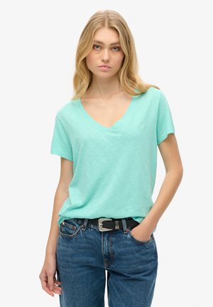Superdry & Co EMBROIDERED V NECK  - Camiseta básica - fluro mint