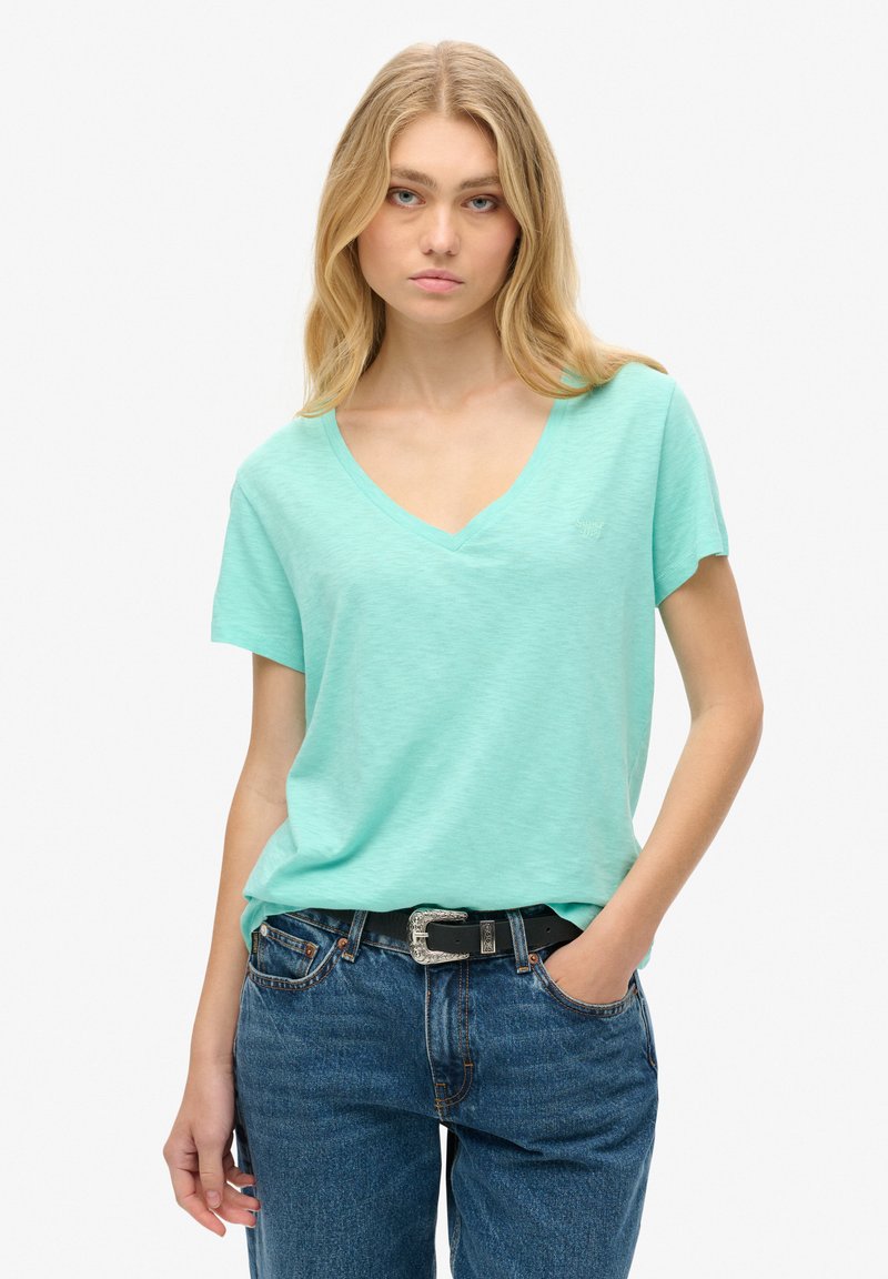 Superdry & Co EMBROIDERED V NECK  - T-shirt basic - fluro mint