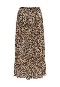 Maxi-nederdel i leopardmønster med plisseret design, i nuancer af beige og brun med en sort talje. Let og svævende stof.