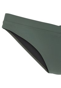 Groene bikini onderkant met een brede tailleband en een zachte textuur. Binnenvoering in het zwart, met schone stiksels langs de randen.