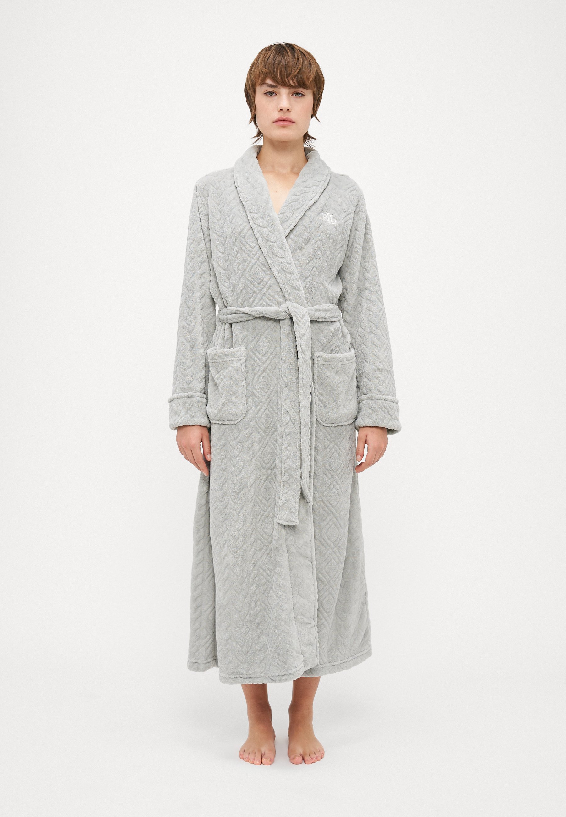 ralph lauren dressing gown grey Full Length Grey Towelling Robe Lauren Ralph Lauren SHAWL COLLAR LONG ROBE  Dressing Gown Grey