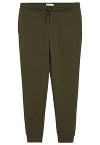 Olivgrüne Sweatpants aus weichem Material, mit einem elastischen Bund und Kordelzug, seitlichen Taschen und gerippten Bündchen.
