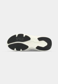 Black rubber outsole with a wave pattern and white midsole. Features brand logo, rounded heel, and textured grip for traction.