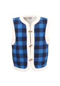 Alix Lined Tailored Waistcoat by Frnch - Fine Cord in Marine Blue and Linen Mix in Beige and Blue