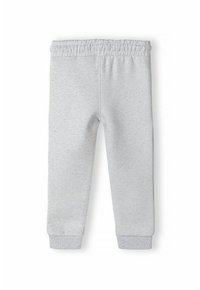 Light gray jogger pants made of soft fabric, featuring an elastic waistband and ribbed cuffs. Smooth texture with no visible patterns.