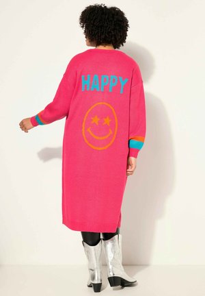 LONG OPEN FRONT SMILEY ON THE BACK - Cardigan - hibiscus pink