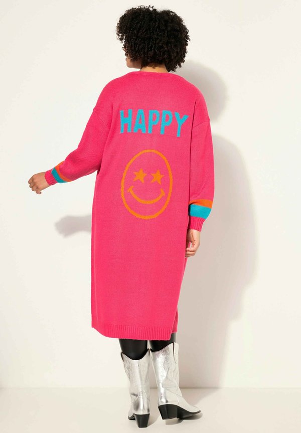 LONG OPEN FRONT SMILEY ON THE BACK - Strickjacke