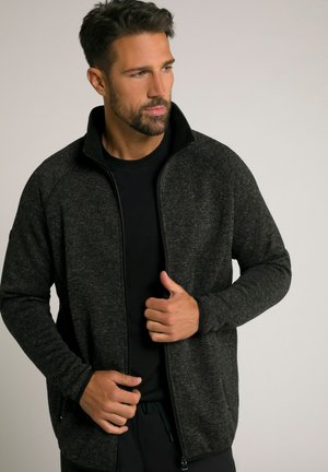 Heren zip-up jas in donkergrijs, gemaakt van textuurstof met een hoge kraag en een slank ontwerp. Heeft twee zijzakken en een ritssluiting.