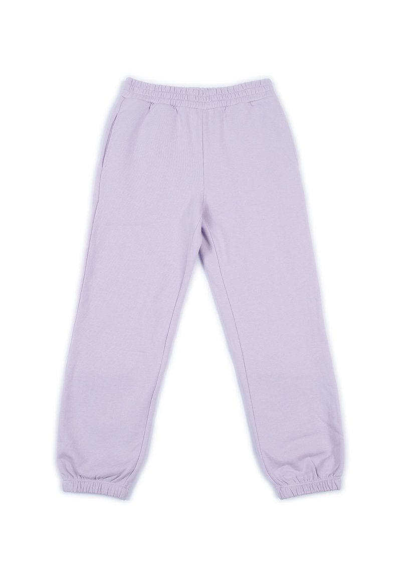 Pantaloni della tuta lavanda realizzati in morbido tessuto con una vita elastica e polsini arricciati alla caviglia. Inclusi due tasche laterali.