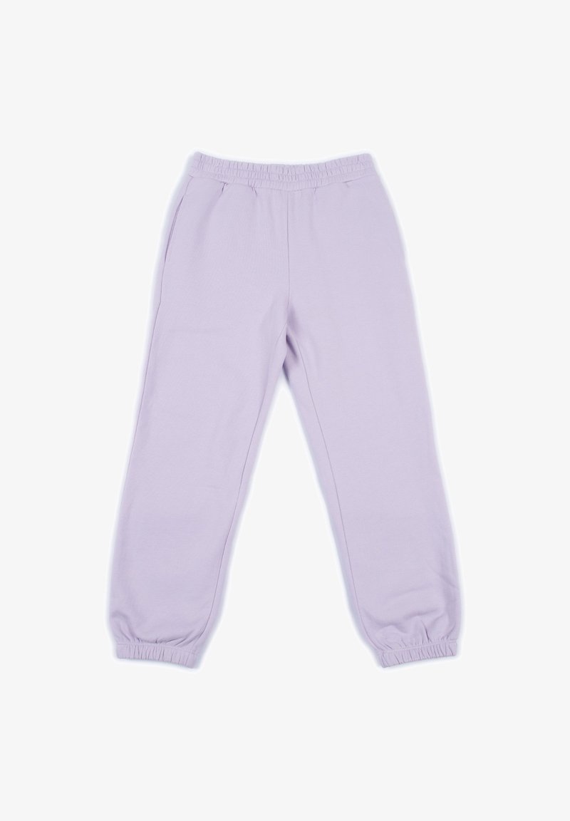 Pantaloni della tuta lavanda realizzati in morbido tessuto con una vita elastica e polsini arricciati alla caviglia. Inclusi due tasche laterali.