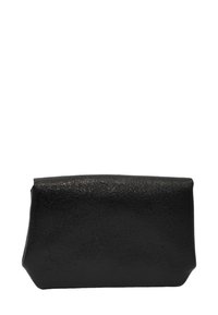 Pochette rectangulaire texturée noire avec un bord supérieur légèrement incurvé et des côtés structurés sur un fond blanc.