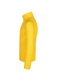 Camicione giallo a maniche lunghe con colletto alto, vestibilità attillata e tessuto testurizzato. Presenta polsini aderenti e cuciture lisce.