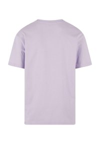 Short-sleeve t-shirt in light lavender. Made of soft fabric, it features a round neckline and a plain, smooth texture on the back.