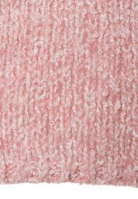 Strukturierter pinkfarbener Stoff mit einem lockigen, flauschigen Garnmuster. Sanfter und warmer Eindruck mit einer leichten, luftigen Qualität.