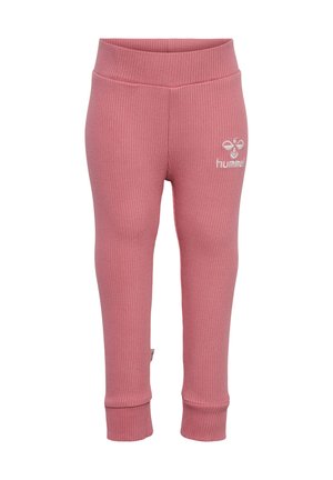 Lyserøde ribbede leggings med elastisk talje, prydet med et lille hvidt logo på låret og tapered ankelmanchetter. Blødt bomuldsblandingsmateriale.