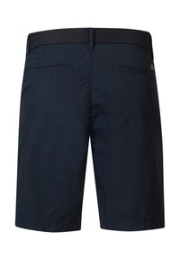 Pantaloni corti blu navy realizzati in un tessuto morbido, con vita elastica e due tasche posteriori con una finitura liscia. Taglio standard all'altezza del ginocchio.
