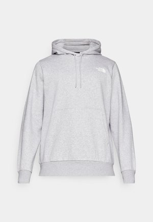 Light grey hoodie made from soft material, featuring a kangaroo pocket, adjustable drawstring hood, and a small logo on the chest.