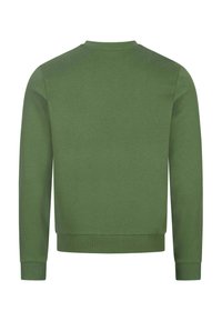 Green sweatshirt with a simple design, round neck, ribbed cuffs, and hem. Made of soft, textured fabric with a solid color.