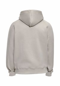 Sweat à capuche beige vu de dos avec manches longues, une capuche, et des poignets et un ourlet côtelés.