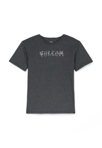 Camiseta gris hecha de algodón suave. Presenta mangas cortas y un cuello redondo. En el frontal se muestra la palabra "VOLCOM" en letras coloridas y juguetonas.