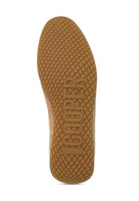 Semelle de chaussure en caoutchouc brun clair avec un motif de grip texturé. Présente le mot en relief "COOPER" de manière proéminente au centre.