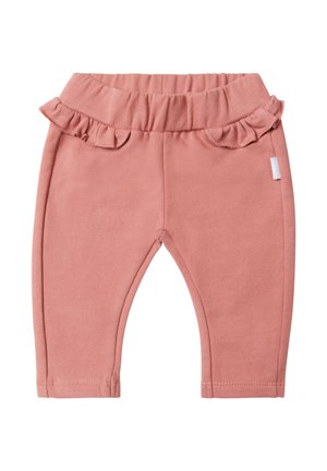 Rosa Baumwollleggings mit gerafftem Taillenbund, elastischem Oberteil und glatter Textur. Mit einem kleinen Etikett an der Seite.